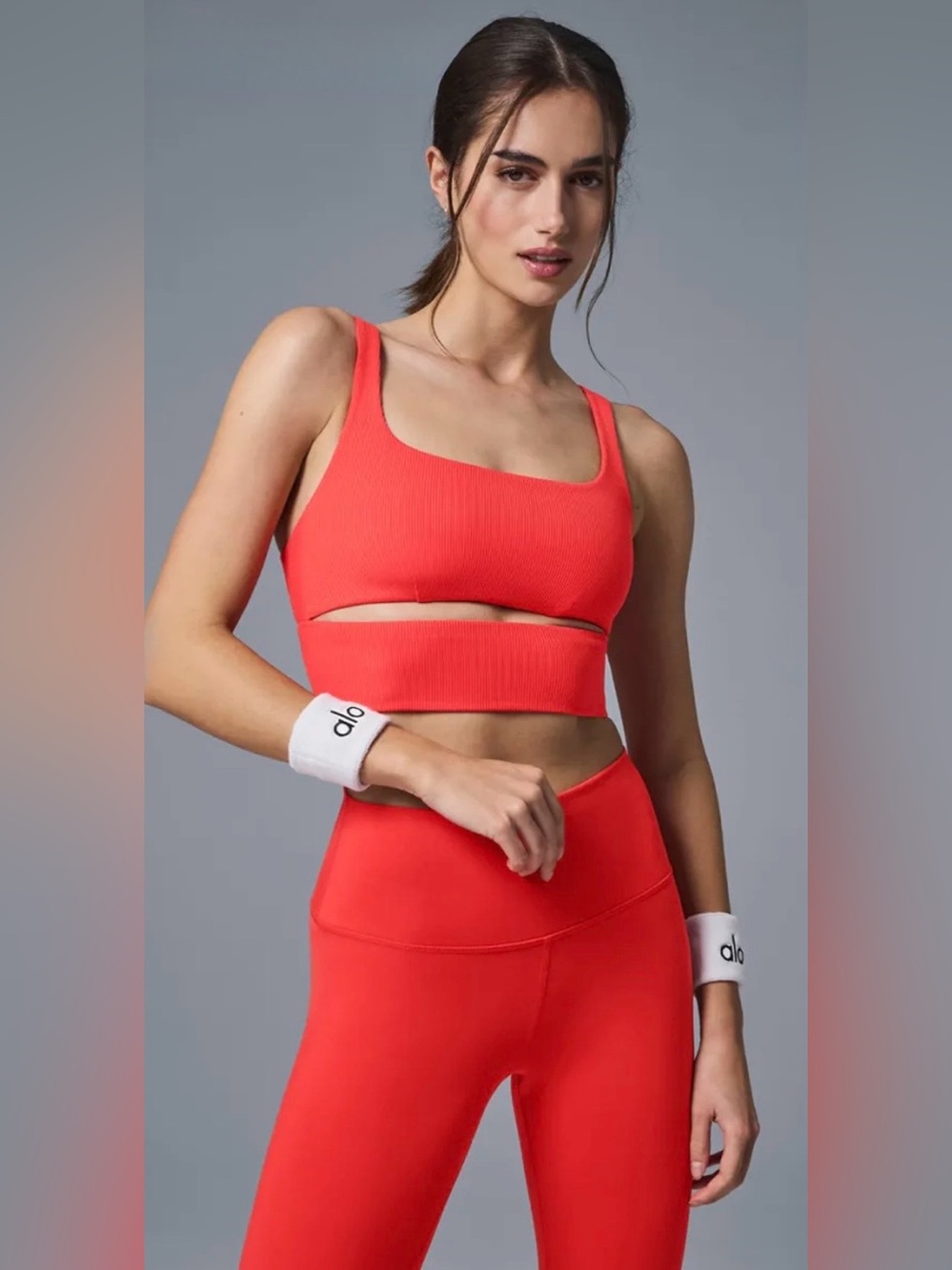ALO Yoga Ribbed Cutout Sports Bra And Shorts SET